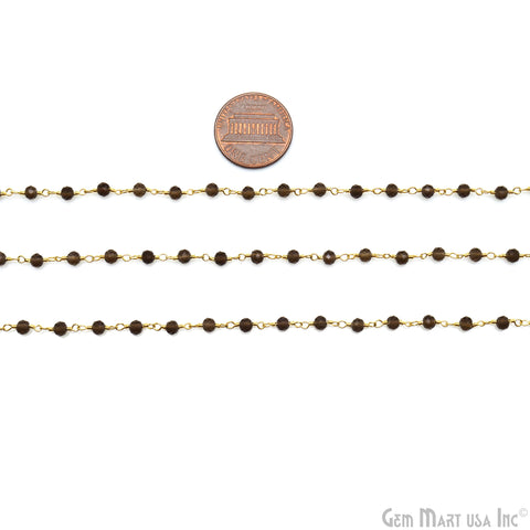 Smokey Topaz Gold Plated Wire Wrapped Beads Rosary Chain (763709095983)