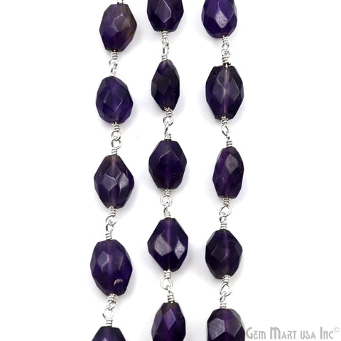 Amethyst Faceted Beads 6x8mm Silver Wire Wrapped Rosary Chain