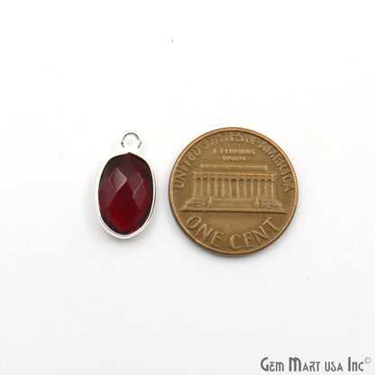 Garnet Oval 8x12mm Single Bail Silver Plated Gemstone Connector