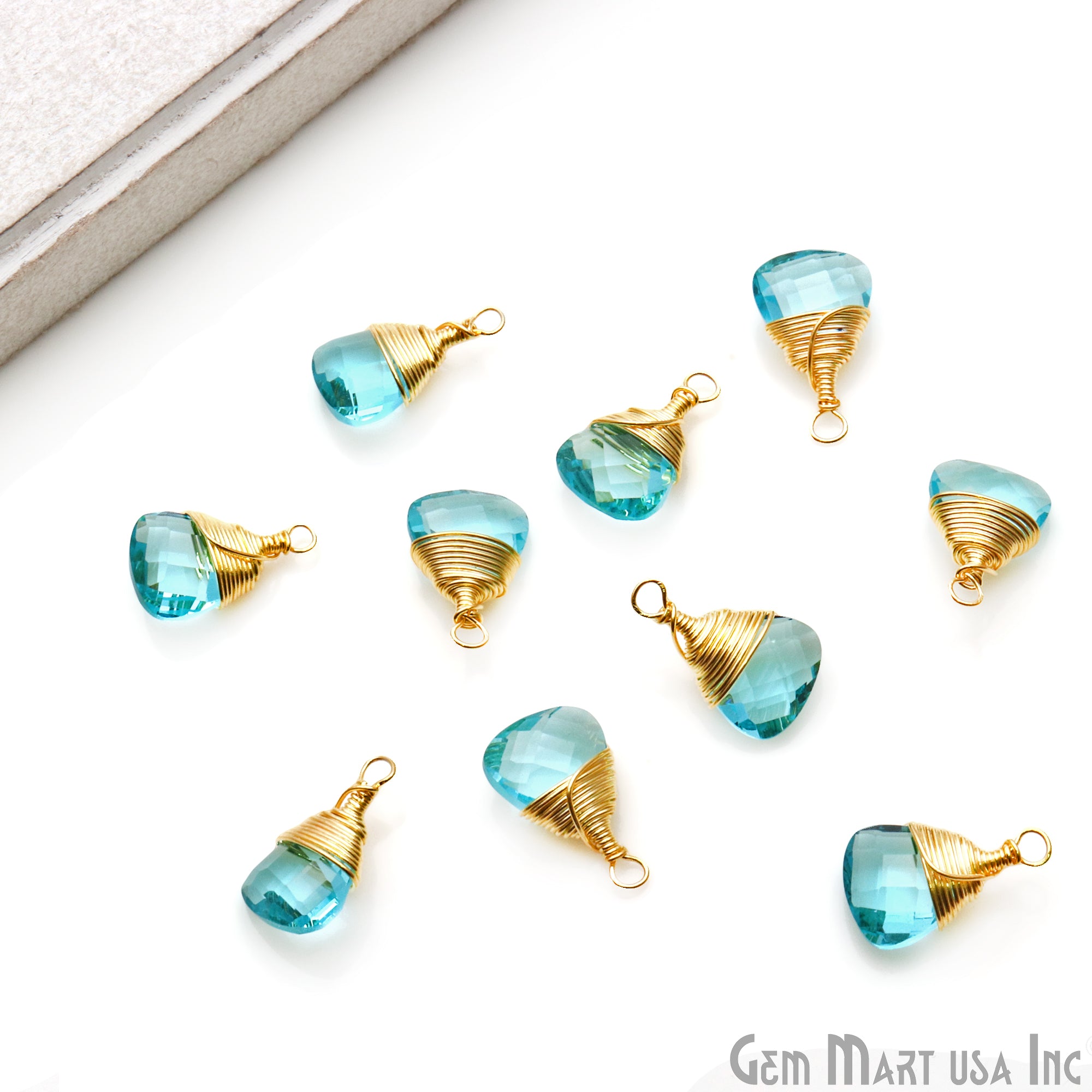 Trillion Shaped 8mm Gold Plated Wire Wrapped Gemstone Connector (Pick Stone) - GemMartUSA