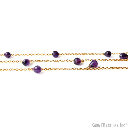 Amethyst Cabochon Drop Beads Gold Wire Wrapped Dangle Rosary Chain