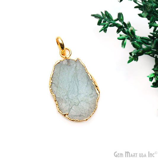 Aquamarine Free Form shape 32x19mm Gold Electroplated Gemstone Single Bail Pendant