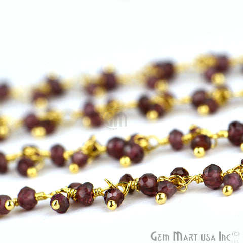 Rhodolite Faceted Beads Gold Wire Wrapped Cluster Dangle Chain - GemMartUSA (764180463663)