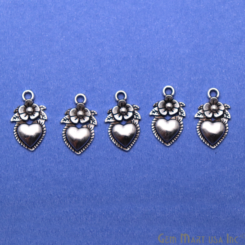 5pc Lot Heart Shape Oxidized 18x11mm Charm For Bracelets & Pendants - GemMartUSA