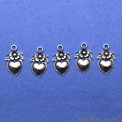 5pc Lot Heart Shape Oxidized 18x11mm Charm For Bracelets & Pendants - GemMartUSA