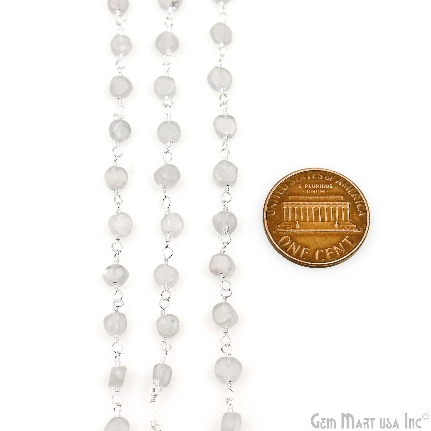 Rainbow Moonstone Faceted Coin Shape 3-4mm Silver Wire Wrapped Rosary Chain