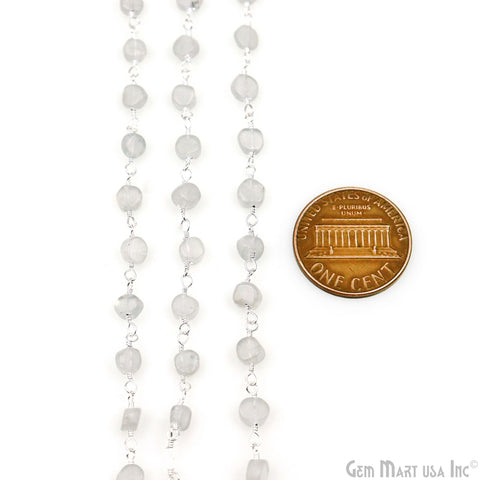 Rainbow Moonstone Faceted Coin Shape 3-4mm Silver Wire Wrapped Rosary Chain