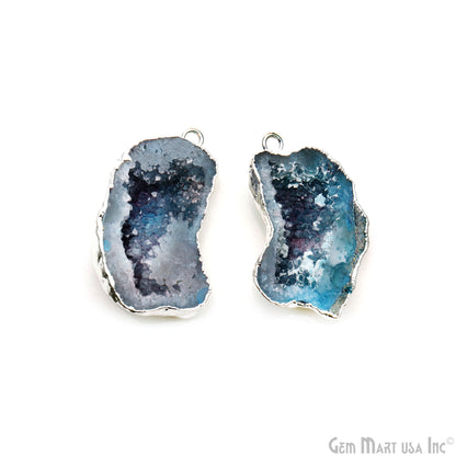 Geode Druzy 23x42mm Organic Silver Electroplated Single Bail Gemstone Earring Connector 1 Pair