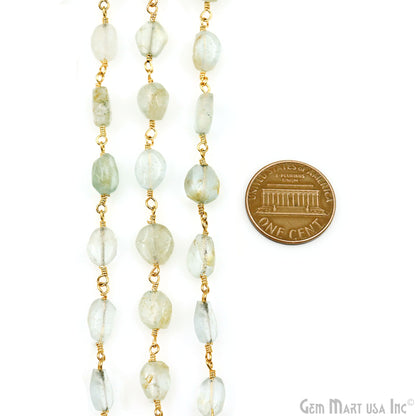 Aquamarine 8x5mm Tumble Beads Gold Plated Rosary Chain