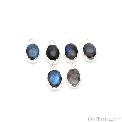 Flashy Labradorite 17x10mm Cabochon Oval Single Bail Silver Electroplated Gemstone Connector