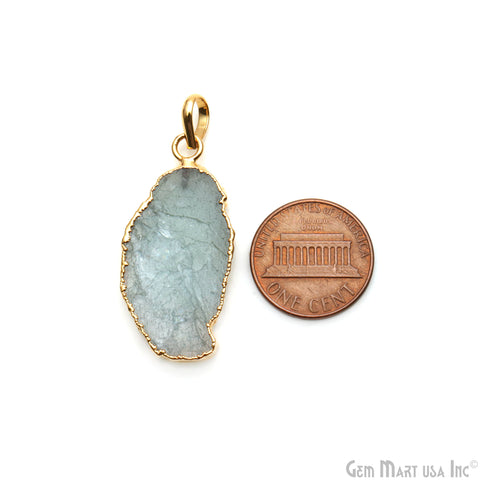 Aquamarine Free Form shape 35x16mm Gold Electroplated Gemstone Single Bail Pendant