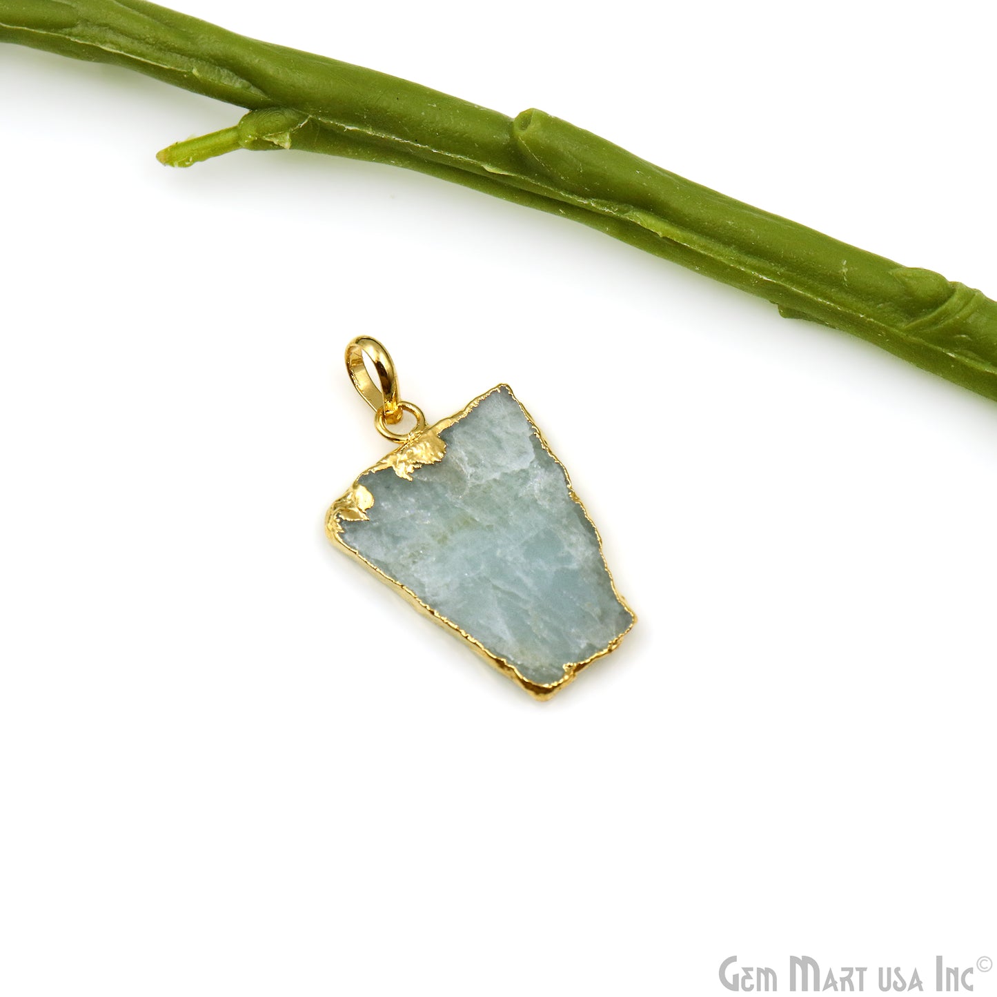 Aquamarine Free Form shape 33x22mm Gold Electroplated Gemstone Single Bail Pendant