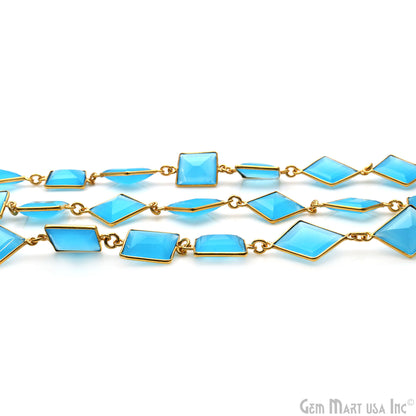 Sky Blue Chalcedony Mix Shape 10-15mm Gold Plated Continuous Connector Chains