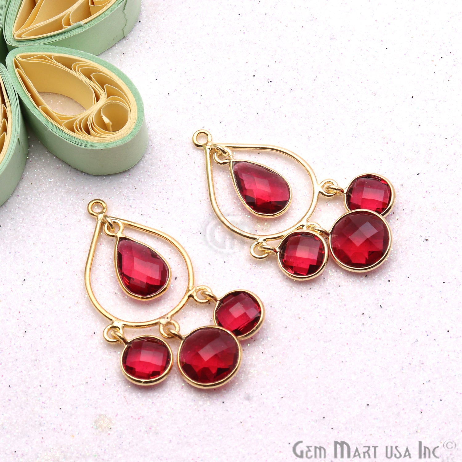 DIY Pink Tourmaline Gemstone Gold Plated Dangle Chandelier Earrings Connector - GemMartUSA