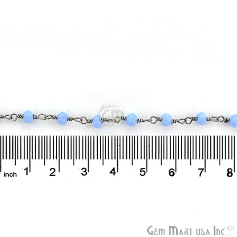 Tanzanite Chalcedony 3-3.5mm Oxidized Plated Wire Wrapped Beads Rosary Chain (763886698543)