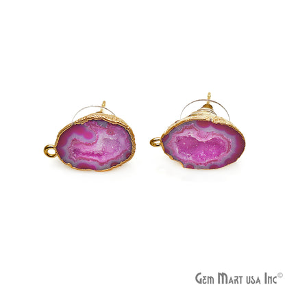 DIY Agate Slice Geode Druzy 16x22mm Gold Electroplated Loop Connector Studs Earrings - GemMartUSA