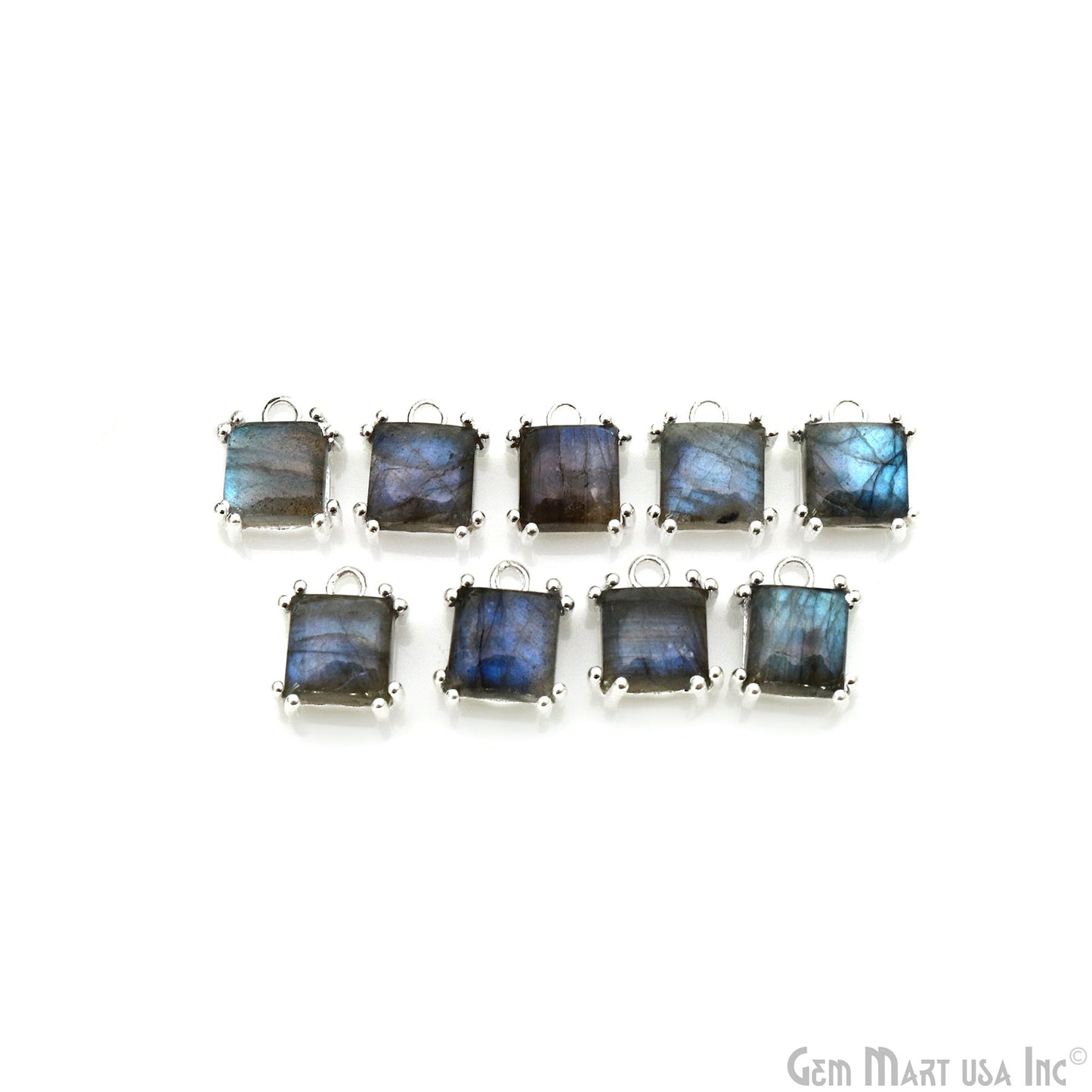 Flashy Labradorite Cabochon 13x10mm Square Prong Silver Setting Single Bail Gemstone Connector