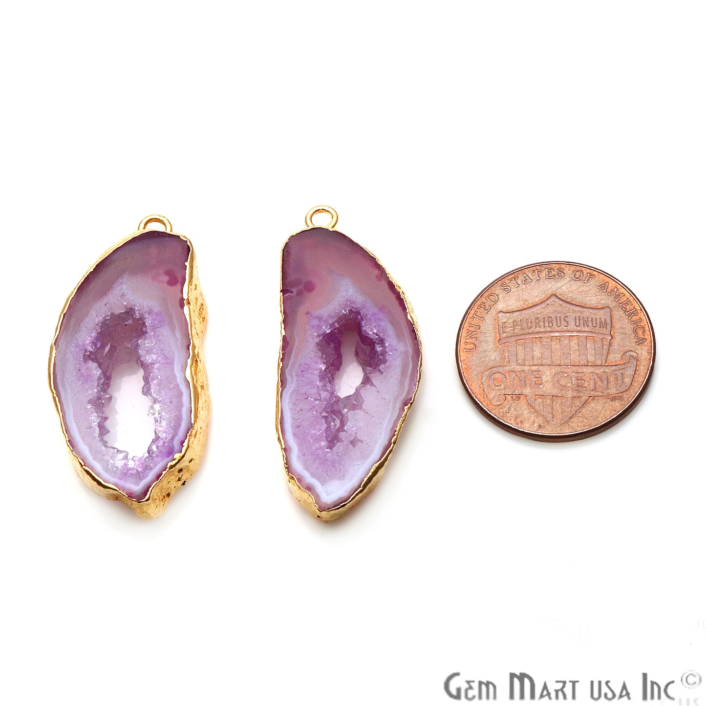 Agate Slice 14x33mm Organic Gold Electroplated Gemstone Earring Connector 1 Pair - GemMartUSA