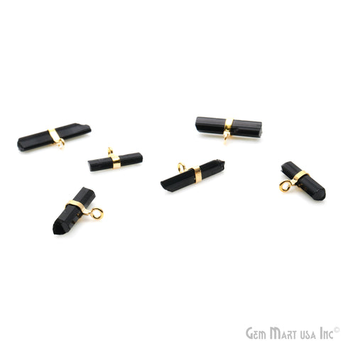 Black Tourmaline 20x11mm Gemstone Stick Gold Plated Necklace Pendant