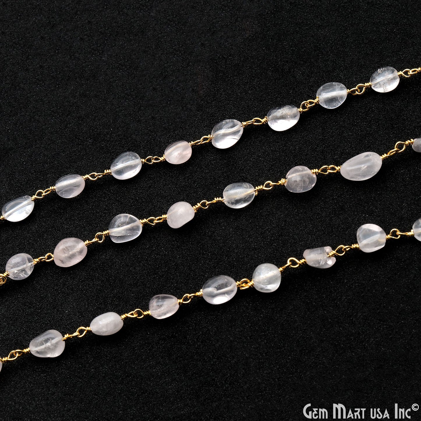 Rose Quartz 8x5mm Tumble Beads Gold Plated Rosary Chain