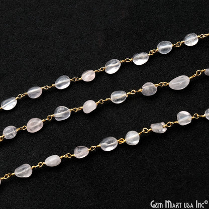 Rose Quartz 8x5mm Tumble Beads Gold Plated Rosary Chain