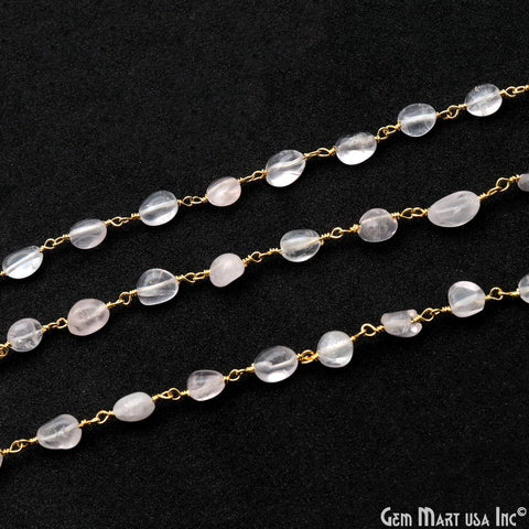 Rose Quartz 8x5mm Tumble Beads Gold Plated Rosary Chain