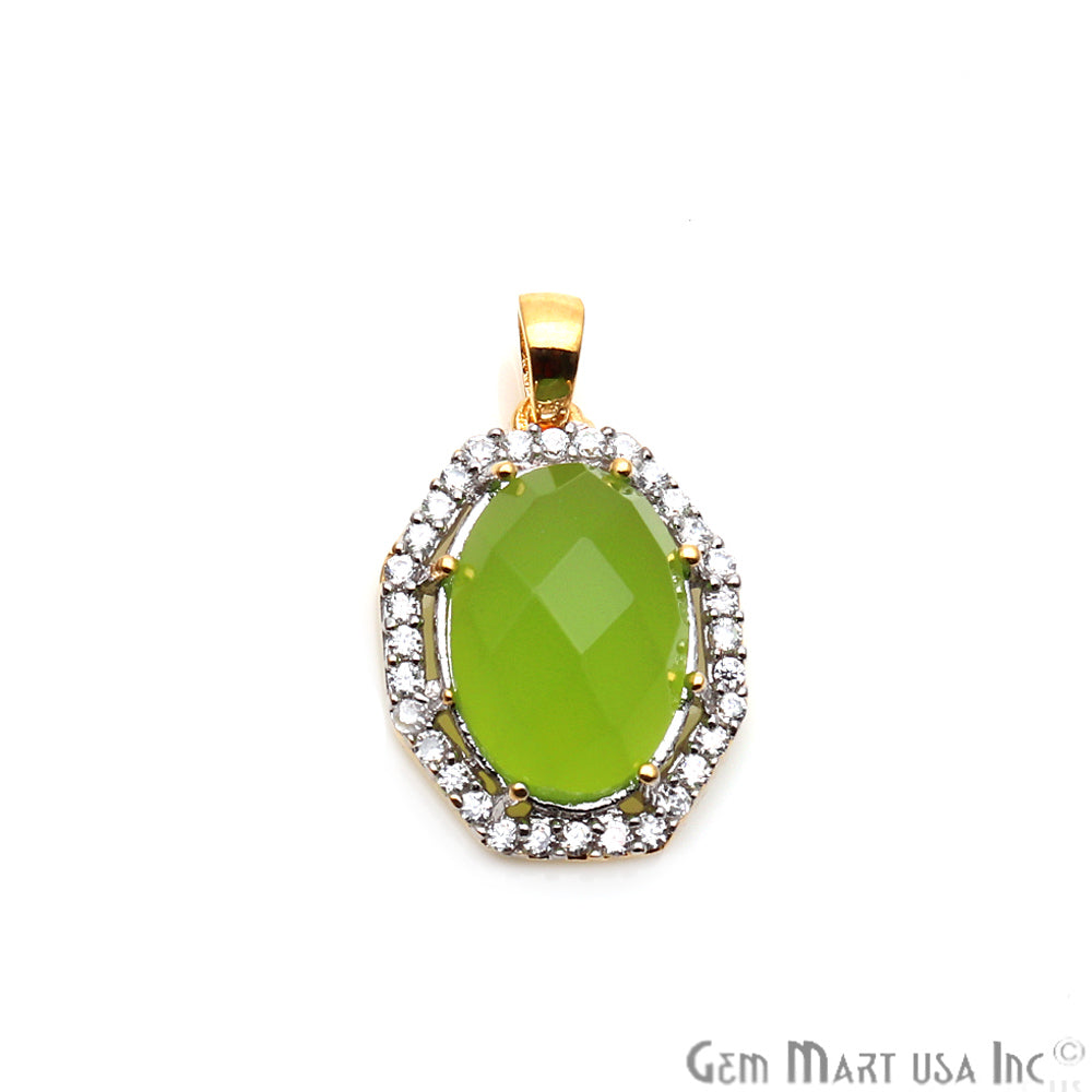 Chalcedony Pendants, Bracelets Charms, Cubic Zircon, Black Pave, Oval (50121) - GemMartUSA