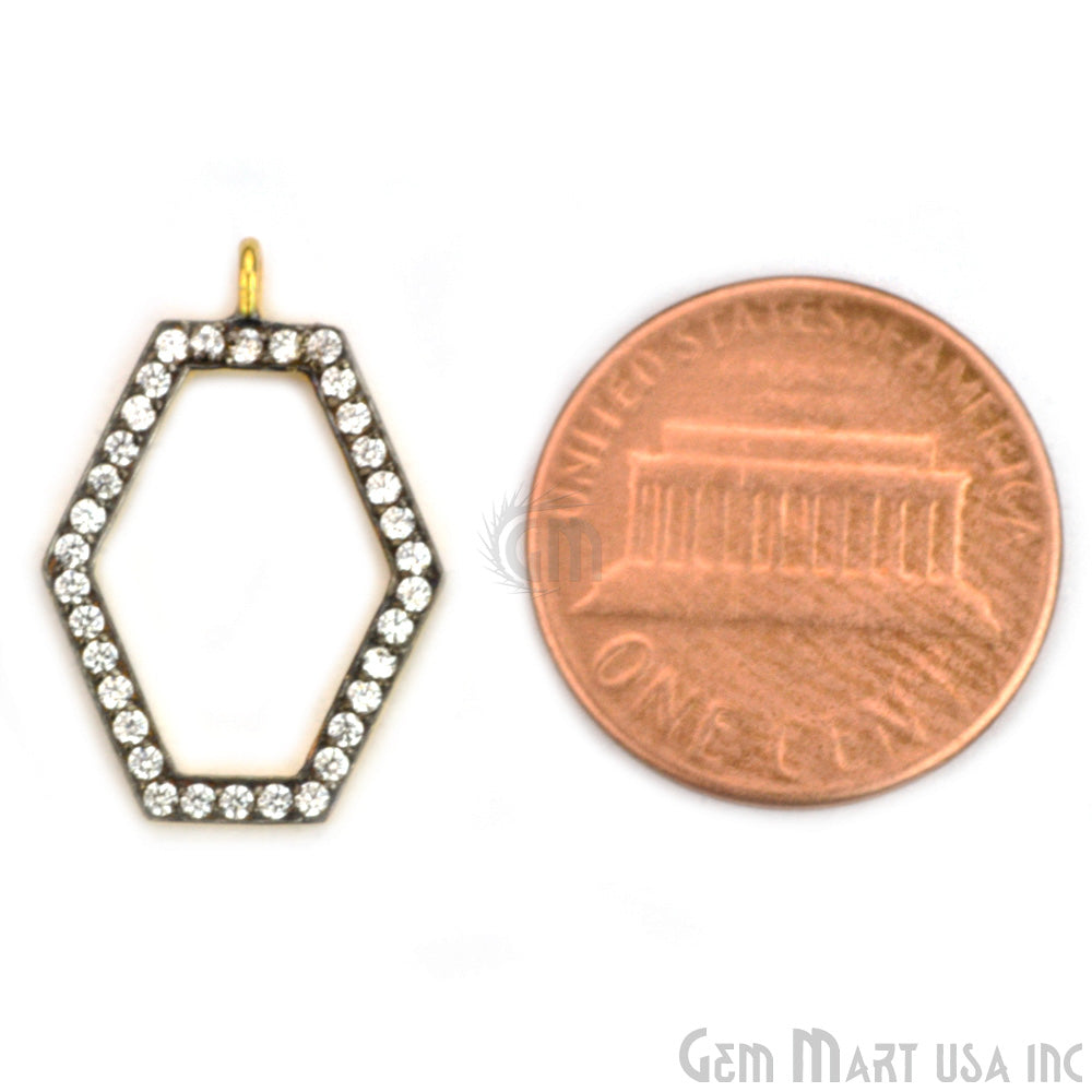 Hexagon' CZ Pave Gold Vermeil Charm for Bracelet & Pendants - GemMartUSA