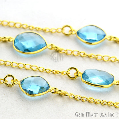 Blue Topaz 10-15mm Gold Plated Link Bezel Connector Chain - GemMartUSA (764144910383)