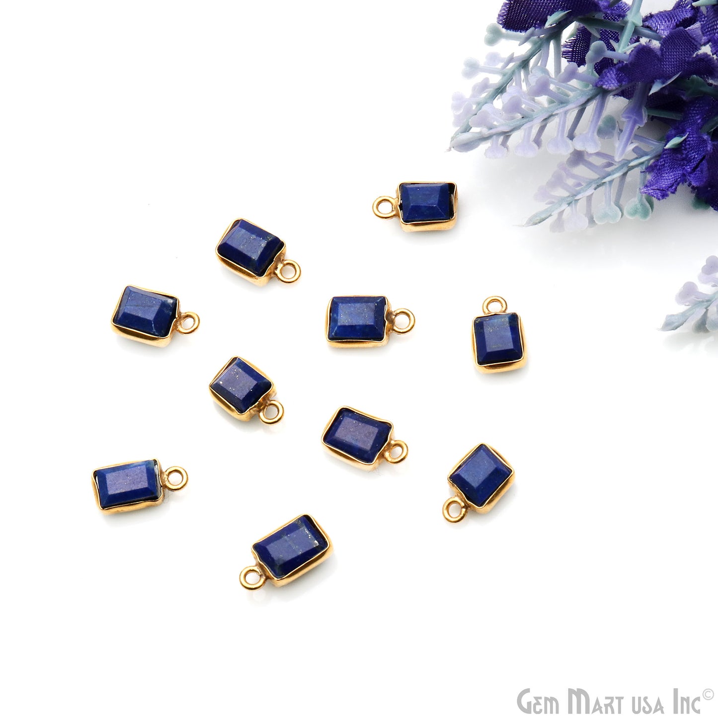 Sapphire Rectangle 11x6mm Gold Plated Single Bail Gemstone Connector