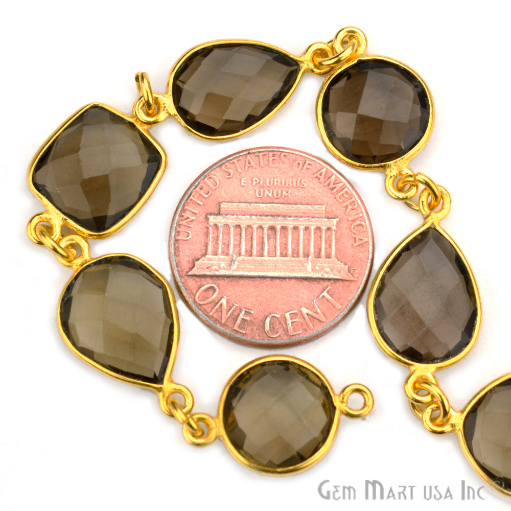 Smokey Topaz 10-15mm Mix Faceted Gold Bezel Continuous Connector Chain - GemMartUSA (764299149359)