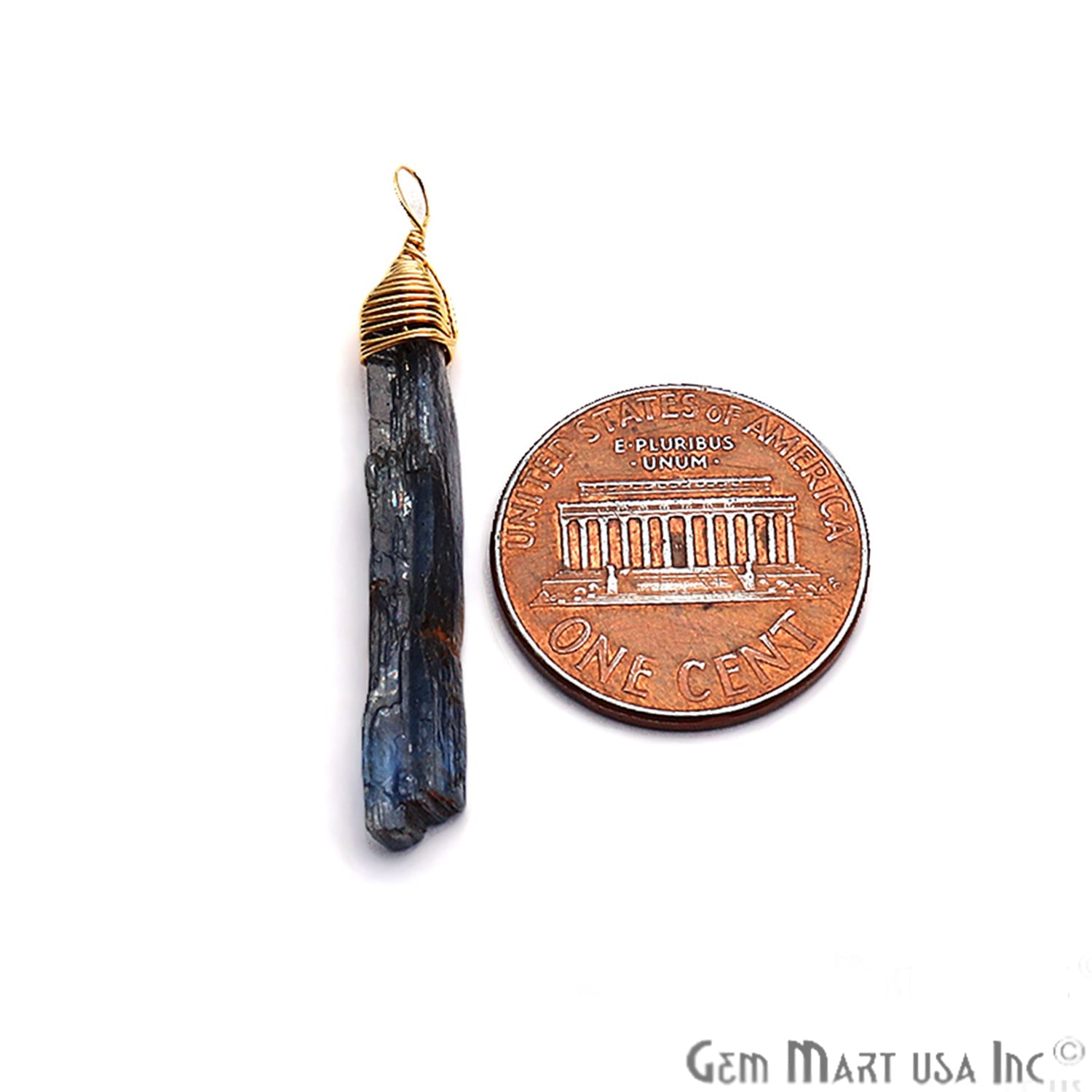 Kyanite Gold Wire Wrapped 37x5mm Jewelry Making Rough Shape Connector - GemMartUSA
