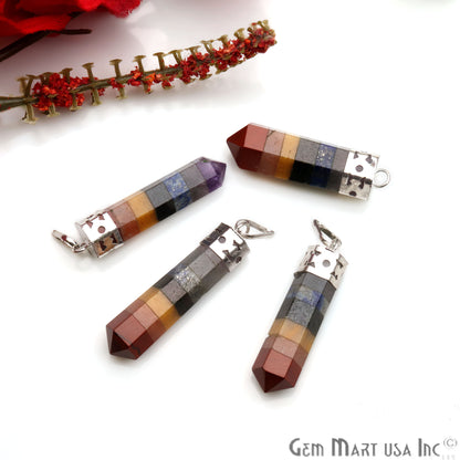 DIY Healing Gemstone Silver Pencil Point Ornate Pendant 1pc (Pick Stone) - GemMartUSA