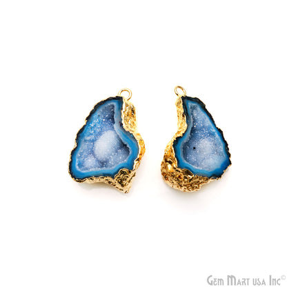 Geode Druzy 33x22mm Organic Gold Electroplated Single Bail Gemstone Earring Connector 1 Pair