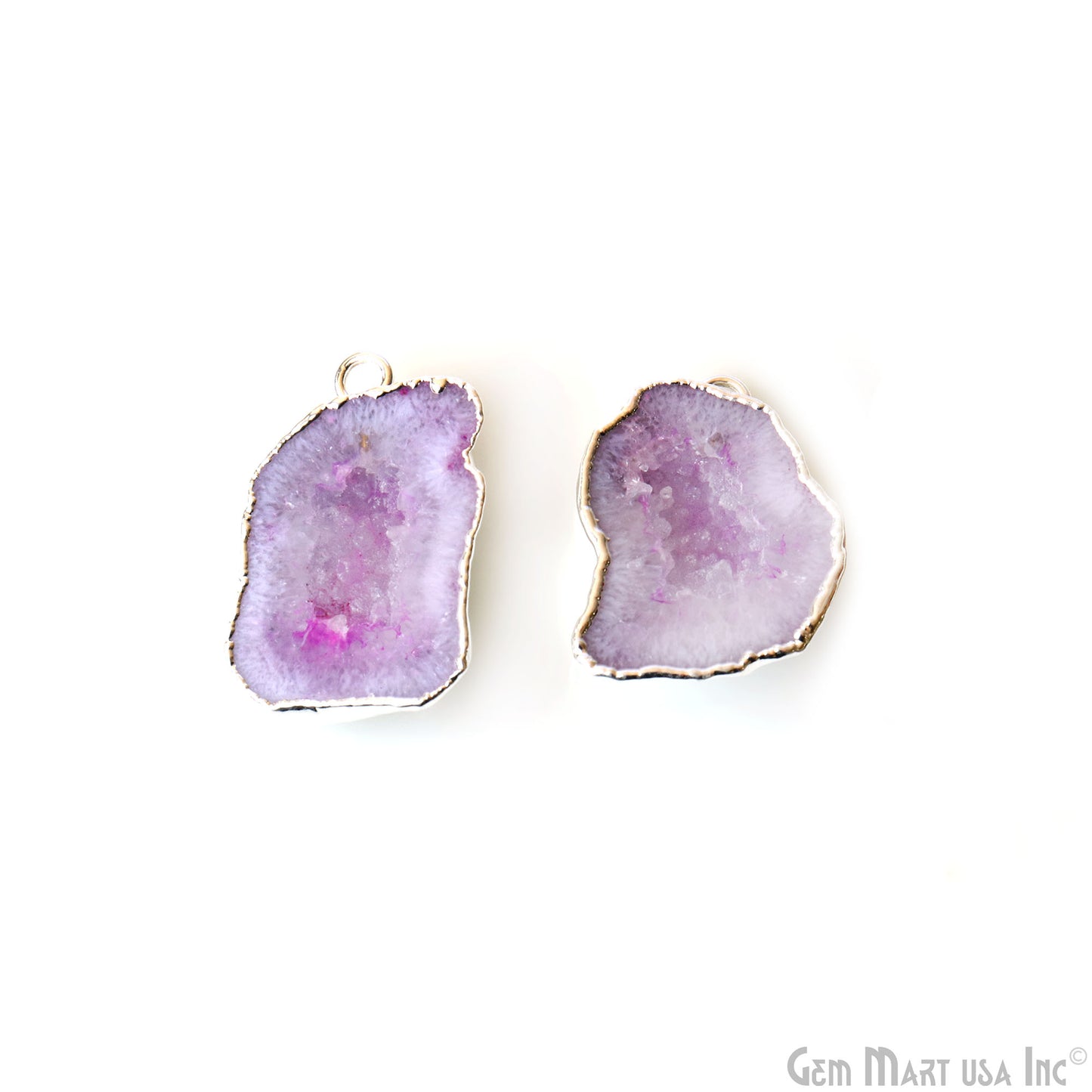 Geode Druzy 18x29mm Organic Silver Electroplated Single Bail Gemstone Earring Connector 1 Pair