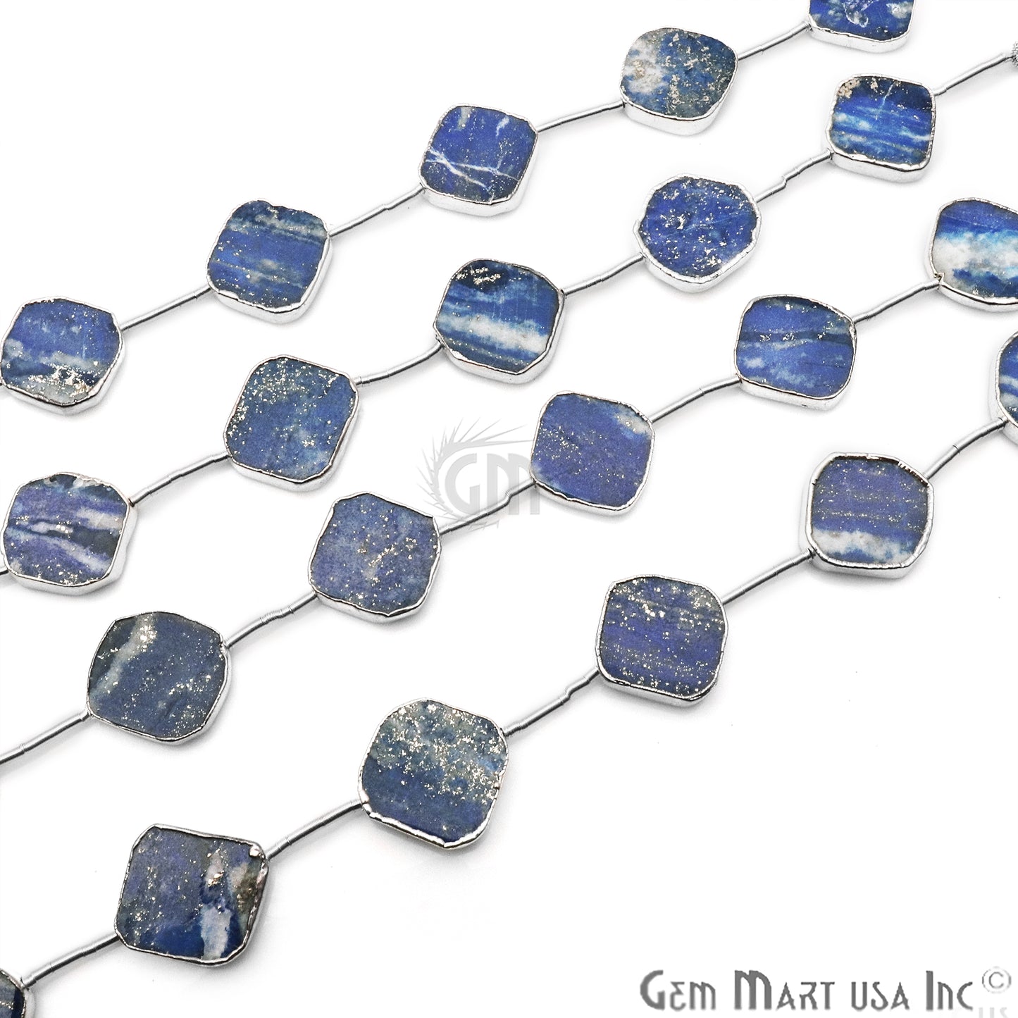 Lapis Free Form 18x15mm Silver Edged Crafting Beads Gemstone Strands 9INCH - GemMartUSA