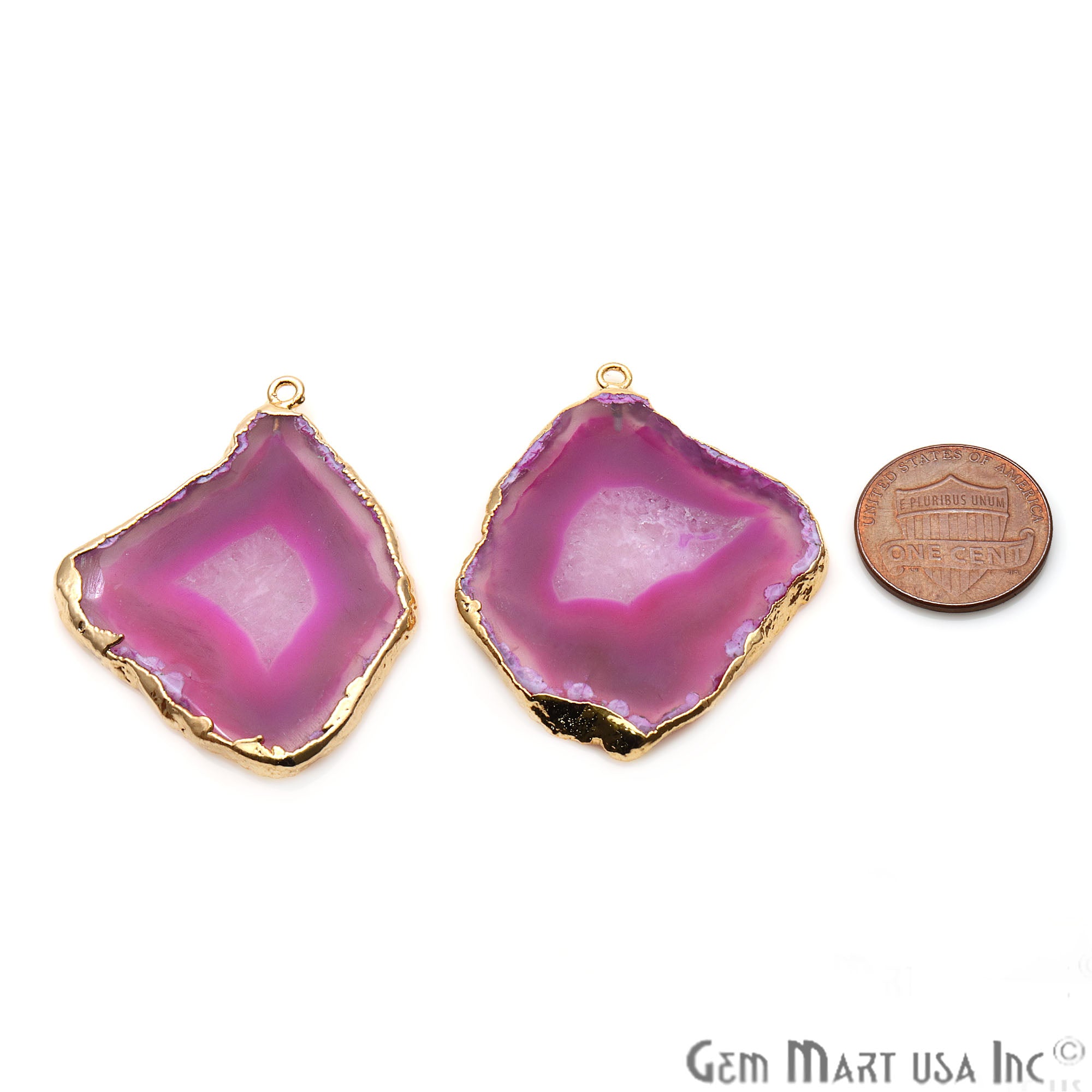 Agate Slice 43x36mm Organic Gold Electroplated Gemstone Earring Connector 1 Pair - GemMartUSA