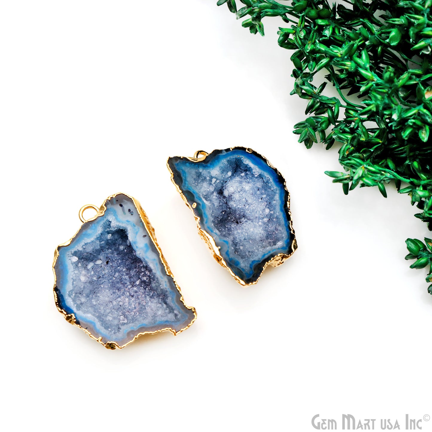 Geode Druzy 29x22mm Organic Gold Electroplated Single Bail Gemstone Earring Connector 1 Pair