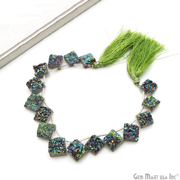 Green Druzy Square Beads,...