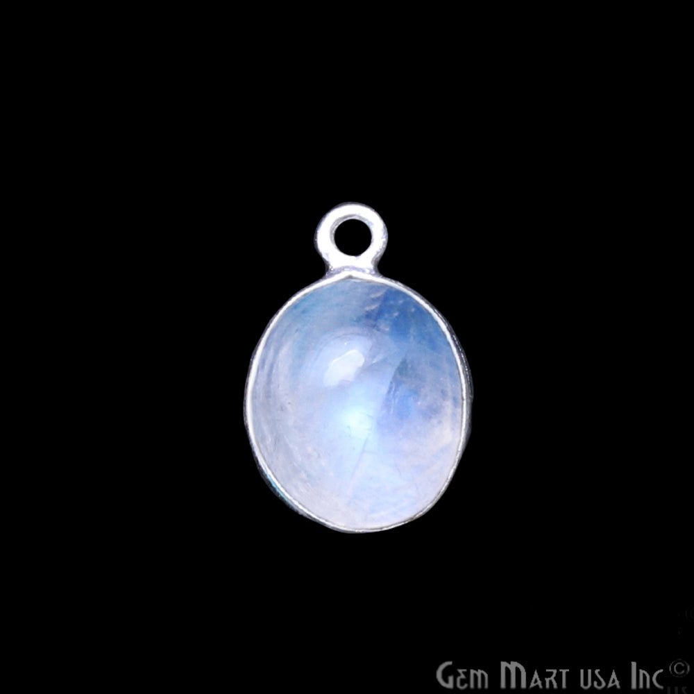 Rainbow Moonstone Cabochon 9x11mm Oval Silver Plated Single Bail Gemstone Connector - GemMartUSA