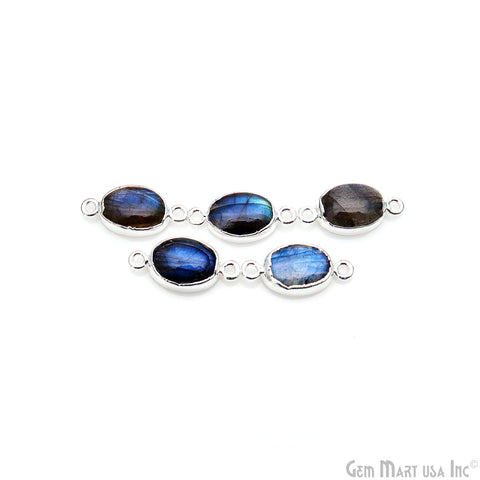 Flashy Labradorite 22x10mm Cabochon Oval Double Bail Silver Electroplated Gemstone Connector