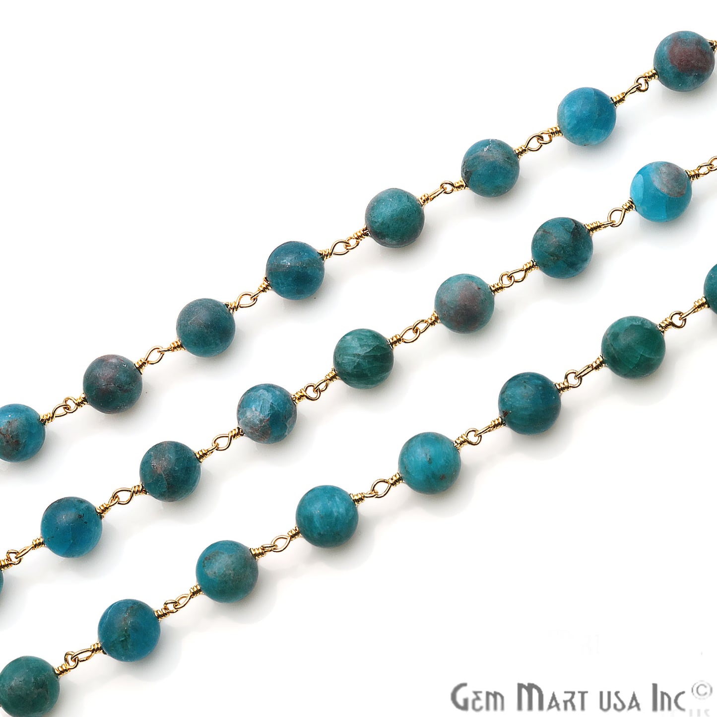 Neon Apatite Smooth Beads 8mm Gold Plated Wire Wrapped Gemstone Rosary Chain - GemMartUSA