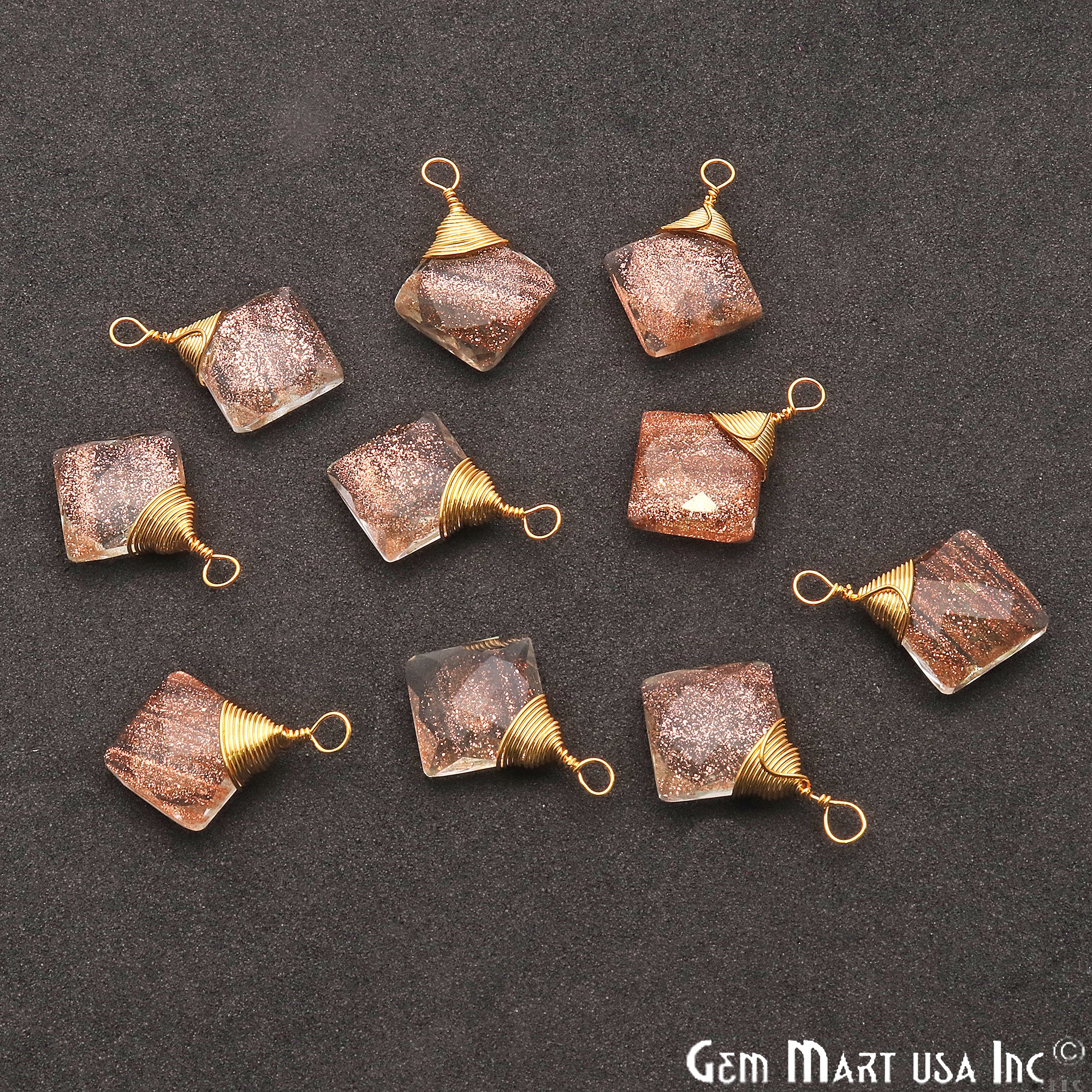 Copper Infused Square 12mm Gold Plated Wire Wrapped Gemstone Connector - GemMartUSA
