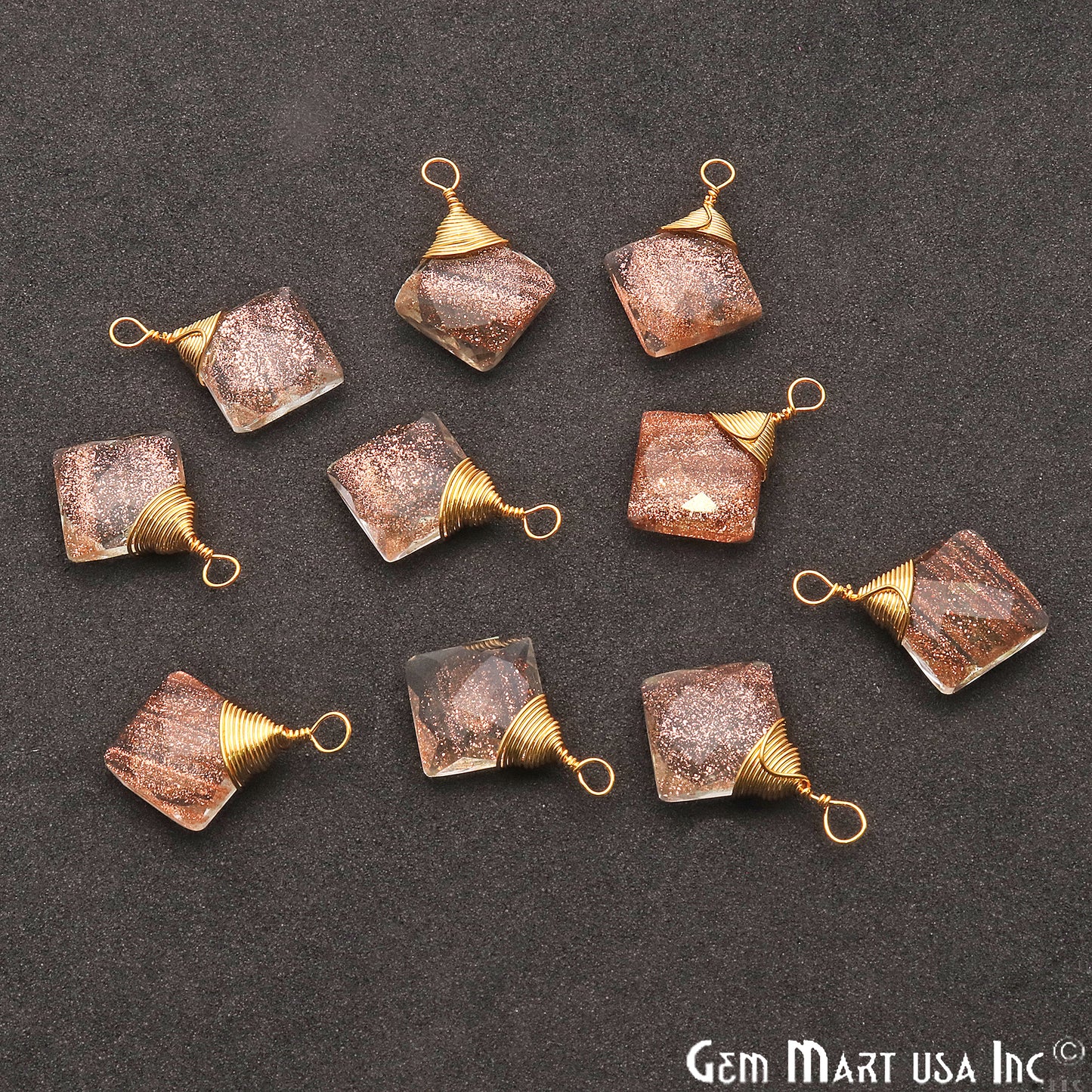 Copper Infused Square 12mm Gold Plated Wire Wrapped Gemstone Connector - GemMartUSA