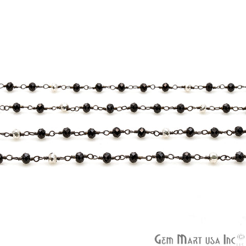 Black Spinel & Silver Pyrite 3-3.5mm Oxidized Wire Wrapped Rosary - GemMartUSA