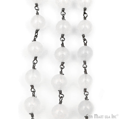 White jade Faceted Beads 8mm Oxidized Wire Wrapped Rosary Chain