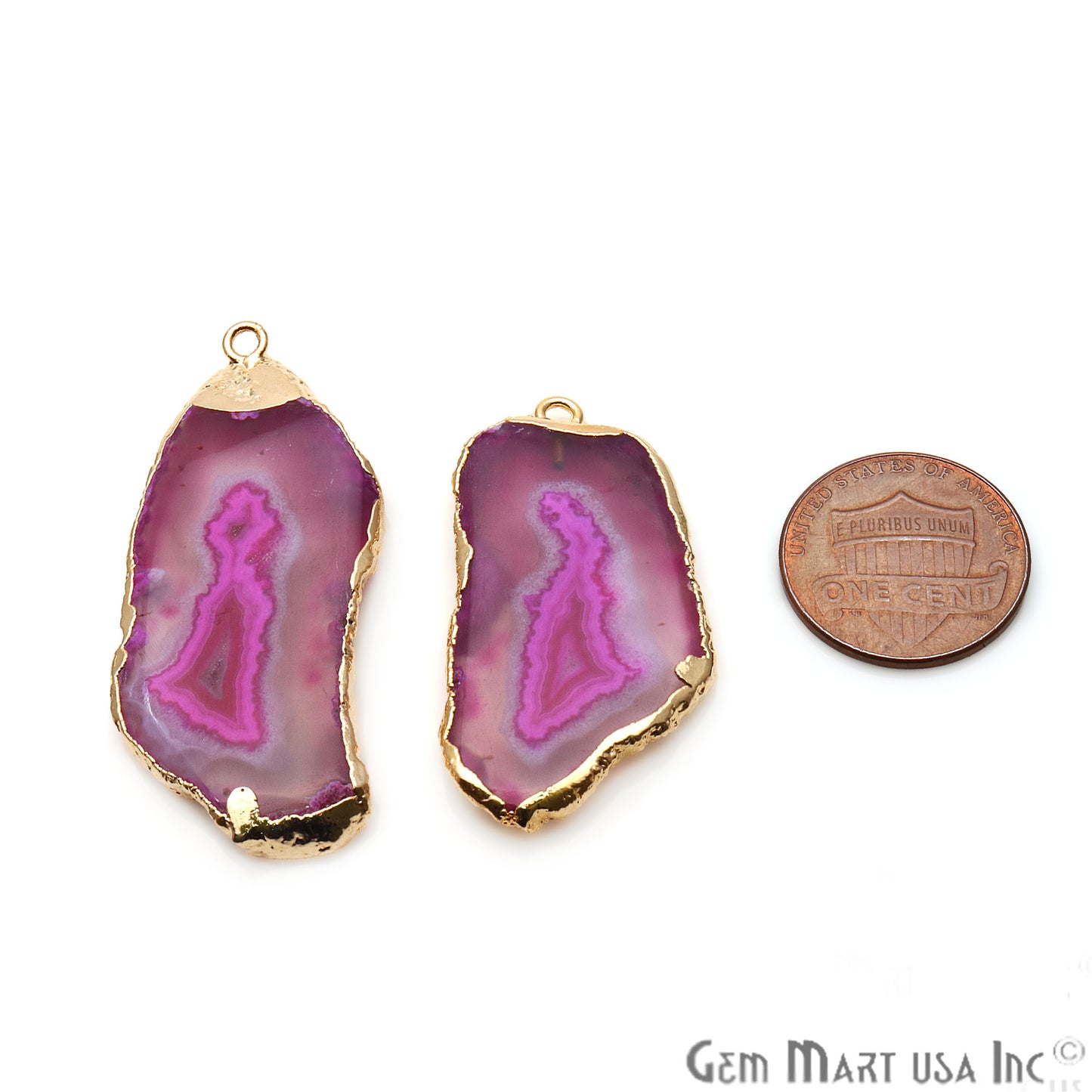 Agate Slice 42x19mm Organic Gold Electroplated Gemstone Earring Connector 1 Pair - GemMartUSA