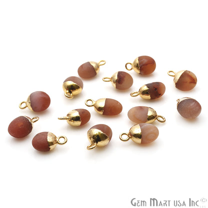 Carnelian Matte Beads 14x7mm Single Bail Gold Electroplated Gemstone Connector - GemMartUSA