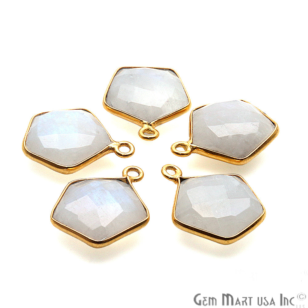 Rainbow Moonstone Pentagon Gold Plated Single Bail 16x13mm Gemstone Connector - GemMartUSA