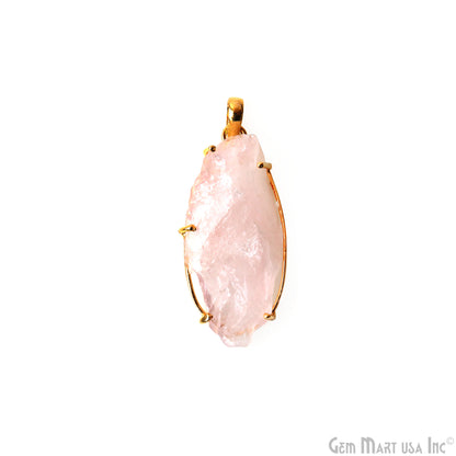 Natural Morganite Organic 44x20mm Gold Plated Prong Setting Single Bail Gemstone Pendant